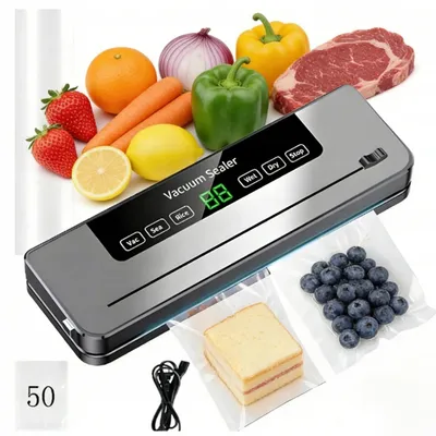 Produktbild von Vakuumierer - Automatische Vakuumverpackungsmaschine für Lebensmittel - 30 cm Versiegelungsbreite - Trocken- und Nassmodus - 50 Vakuumbeutel - 220–240 V EU-Stecker