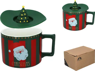 Produktbild von Weihnachtsbecher mit Deckel in Weihnachtsmannmützen-Form
