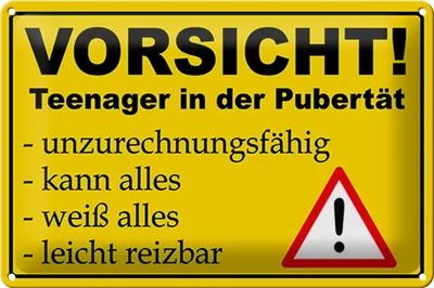 Produktbild von Blechschild Hinweis 30x20cm Vorsicht Teenager in Pubertät