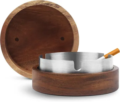 Produktbild von Aschenbecher Für Draussen Mit Deckel Und Edelstahleinsatz, Geruchsdicht Aus Holz, Balkon Windgeschützt Aschenbecher Für HomeOffice Garten Bar Restaurant Draußen Drinnen