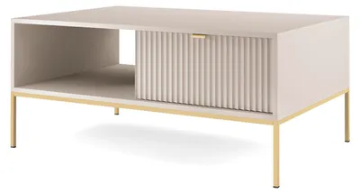 Produktbild von Couchtisch NOVUM Kaschmir mit goldenem Metallgestell 104 × 46 × 68 cm – Moderner Sofatisch mit Schublade
