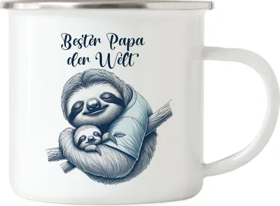 Produktbild von Bester Papa der Welt Faultier Emaille Tasse Vatertag Geschenk Familie Süß