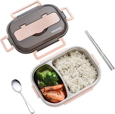 Produktbild von Famanu Bento Box Edelstahl Lunchcontainer - 2 Fächer, Rosa