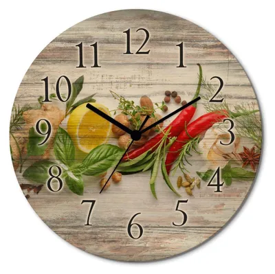 Produktbild von ARTland Holz Wanduhr Funkuhr - schwarzer Zeiger Kräuter und Gewürze Größe: 30x30 cm