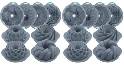 Immagine prodotto di Set di 4 stampi in silicone per muffin con superficie a coste, grigi, per 10/12 muffin, con rivestimento antiaderente