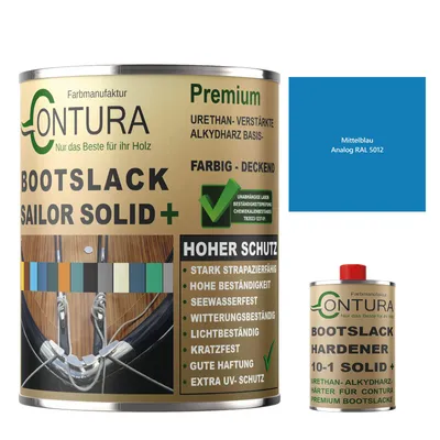 Produktbild von Contura 550ml. 2K Bootslack SEIDENMATT RAL Farbe Yachtlack Holzlack GFK Metall Boot Schiffslack - Mittelblau RAL 5012 - (500ml.+50ml. HÄRTER)