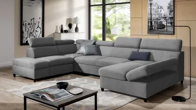 Image de AX LIVING U Canapé avec fonction sommeil Olettio 342 cm Gris G