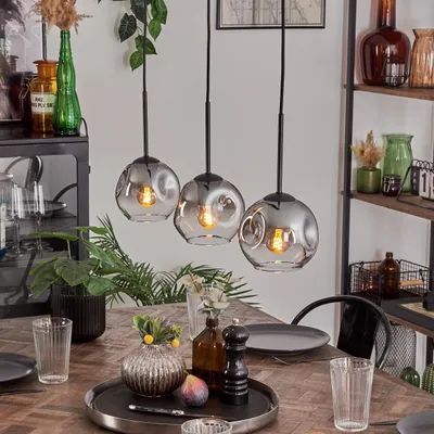 Produktbild von Villamare Pendellampe aus Metall/Glas in Schwarz/Rauchfarben/Klar