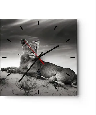 Produktbild von Wanduhr - Quadrat - Glasuhr - Tierwelt weiblich katze Tier - 40x40cm - Schleichendes Uhrwerk - Lautlos - zum Aufhängen bereit - Dekoration Modern - Wanddekoration aus Glas - C3AC40x40-3165