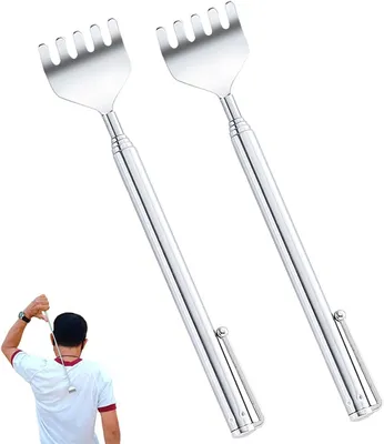 Productafbeelding van Rugkrabbers Set - Krabhand Uittrekbaar - Jeuk Verlichten - Telescopische Handgreep - 2 Stuks - Zilver