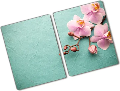 Produktbild von Tulup Glas Herdabdeckplatte - 2x40x52 cm - Glaskeramikkochfeld-Abdeckung Spritzschutz Glasabdeckplatte Kochplattenabdeckung und Schneidebrett - Zweiteilig - Blumen & Pflanzen - Orchidee - Rosa