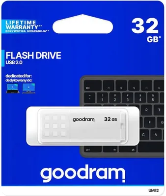 Obrázok produktu pre Goodram UME2, 32 GB, USB Typ-A, 2.0, 20 MB/s, Čiapky, Biela