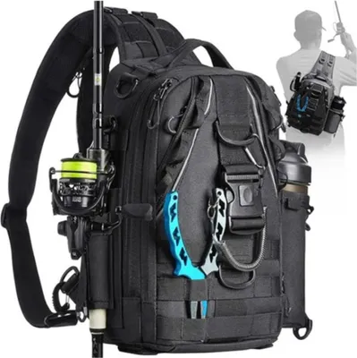 Produktbild von INF Multifunktionale Angelrucksack Brusttasche aus Oxford-Gewebe für Outdoor Schwarz