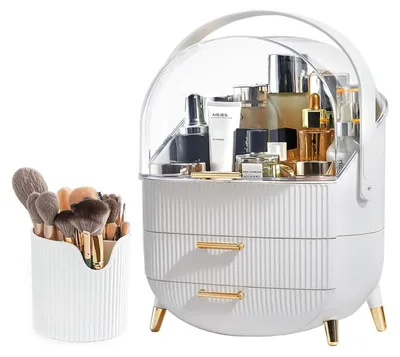 Produktbild von Kosmetik-Organizer mit transparentem Deckel - 2 Schubladen und Pinselhalter