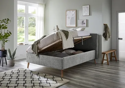 Produktbild von Meise Möbel Stauraumbett Riva 140x200 cm | Doppelbett | Bettkasten & Lattenrost (Federholzrahmen) | Webstoff Mausgrau | Holzfuß eichefarbig