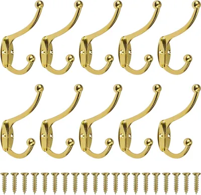 Produktbild von 10 Kleiderhaken Wandmontage – Metall-Garderobenhaken, Vintage Gold, für Küche, Bad & Schrank