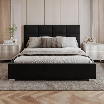 Produktbild von FDM Bett APOLLO Trinity 180x200 cm Polsterbett mit Lattenrost aus Metall Bettkasten Stauraumbett Samt schwarz