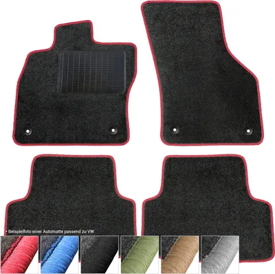 Immagine prodotto di moto-MOLTICO tappetini auto velours tappetini auto nero set 4 pezzi adatto per VW Golf Sportsvan dal 2014 (rosso - cuciture decorative)