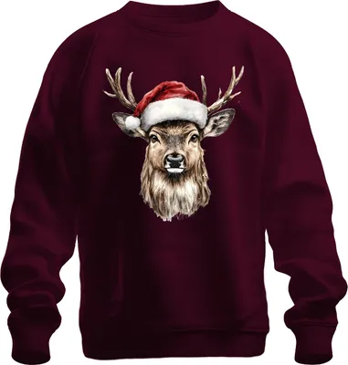 Produktbild von Weihnachten Rentier Santa Hut Geschenk Aquarell Vintage Uni Sweatshirt Pullover, Burgundy, 3XL