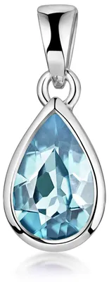 Zdjęcie produktu dla MATERIA Niebieski Topaz Wisiorek Kształt Kropli Srebro 925 - Biżuteria damska niebieski rodowany opcjonalnie z łańcuszkiem KA-274-Blue