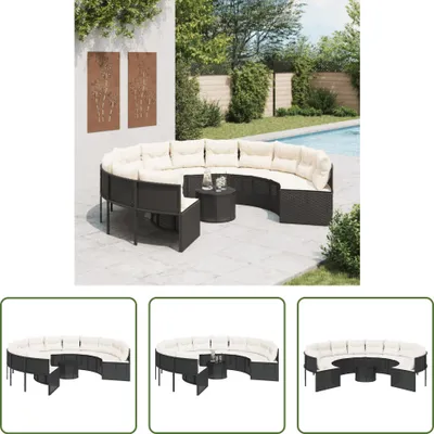 Produktbild von The Living Store Gartensofa mit Tisch und Kissen Rund Schwarz Poly-Rattan