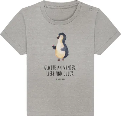 Produktbild von Mr. & Mrs. Panda  T-Shirt Pinguin Marienkäfer 24. - 36. Monat - Heather Grey - Geschenk, Baby, Aufmerksam, Kinder Shirt, Lebensfreude, Top, Kleine Wunder, Babyshirt