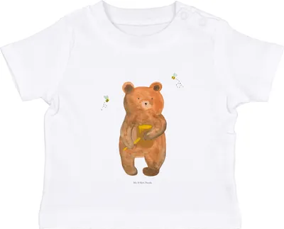 Produktbild von Mr. & Mrs. Panda Babyshirt Bär Honig 12. - 18. Monat - Weiß - Geschenk, Partner, T-Shirt Baby, Verliebte, , Kurzarmshirt, Liebe, Jerseyshirt, Teddy