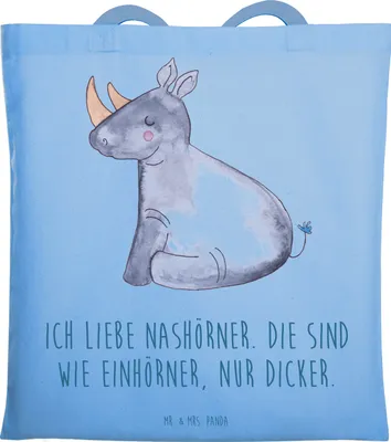 Produktbild von Mr. & Mrs. Panda Tote Bag Einhorn Nashorn - Sky Blue - Geschenk, dokumententasche, Beutel, Unicorn, Nashörner, Tasche, Unitasche, Zoo, Witzig, Uni, Regenbogen