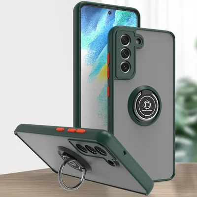 Immagine prodotto di Custodia per Samsung Galaxy S21 FE 5G traslucida opaca in TPU con supporto ad anello e supporto verde scuro