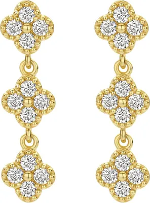 Produktbild von New Bling - 9NB-1601 - Zilveren Oorbellen met 3 Klavertjes – Goudkleurig - 24.5mm