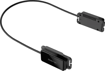 A black Sena Bluetooth intercom headset with two modules connected by a wire, shown against a white background.