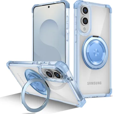 Produktbild von Handyhülle für Samsung Galaxy S25 Edge Magnetisches Ringhalter Ständer Kompatibel mit Magsafe Militärschutz Transparente Hülle Blau