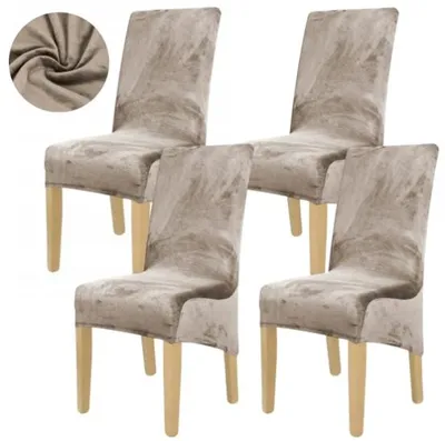 Produktbild von Stuhlhussen 4er Pack XL kühles Beige - Samt Stuhlbezug - Universal Stretch Bezug für Große Stühle