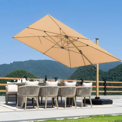 Produktbild von PURPLE LEAF Holzoptik Sonnenschirm 365 x 365 cm Aluminium Ampelschirm mit Kurbel 360° Drehbar Gartenschirm Groß UV Schutz 50+ Wasserabweisend , Beige