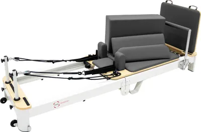 Image de Appareil de Pilates pliable en aluminium, portable, 6 ressorts, plateforme allongée, poulies réglables en hauteur, repose-pieds, appareil de fitness à domicile, housse de protection et roulettes