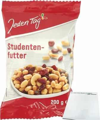 Produktbild von Jeden Tag Studentenfutter mit Rosinen (200g Packung) + usy Block
