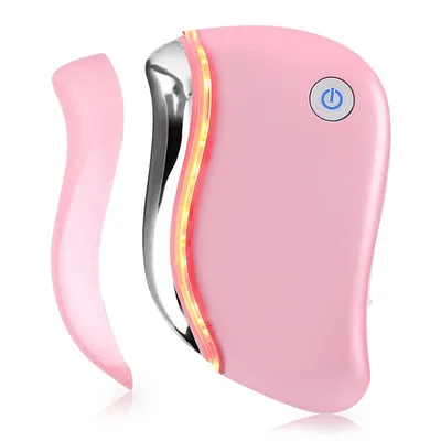 Produktbild von Gesichtsmassagegerät Gua Sha,Vibrationsmassage, Rotlicht-LED, Wärme 42-46°C, Straffend, Lifting, Hautpflegegerät, Pink
