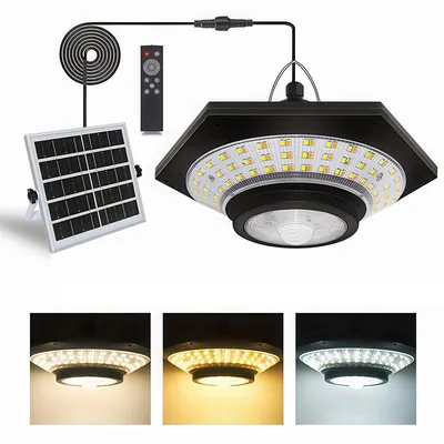 Produktbild von Solar LED Lampe mit Bewegungsmelder 4000LM, 228 LEDs, 3 Farbtemperaturen, Fernbedienung, IP65 für Garage, Gartenhaus & Innen Außen