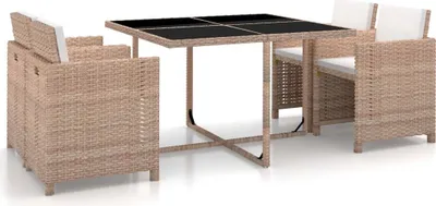 Produktbild von 5-tlg. Garten-Essgruppe mit Auflagen Poly Rattan Beige