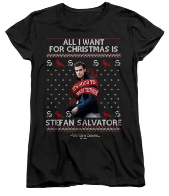 Image de T-shirt pour femmes "Vampire Diaries" - "Tout ce que je veux pour Noël", référence TV35492 (taille M), couleur noire