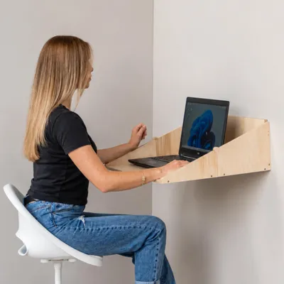 Image de leg&go Bureau mural rabattable en bois avec rangement, Secrétaire mural gain de place 2 en 1, Bureau pliant pour télétravail, naturel