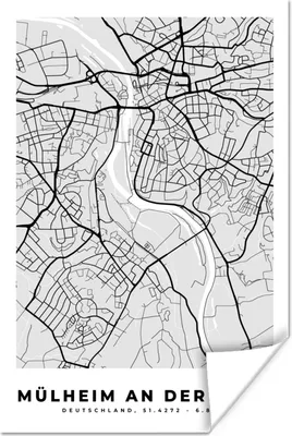 Produktbild von MuchoWow® Poster Mülheim An Der Ruhr - Karte - Stadtplan - Deutschland 120x180 cm - Kunstposter