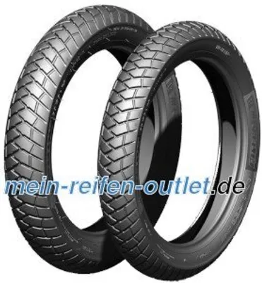 Two motorcycle tires are shown against a white background. A website URL is overlaid on the tires.