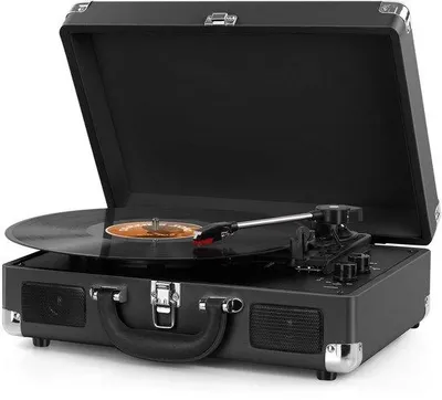 Produktbild von Unyqoos® Retro-Plattenspieler im 50er-Koffer – Orange, USB-Aufnahme & MP3-Konvertierung, 3 Geschwindigkeiten, integrierte Stereo-Lautsprecher, Cinch-Line-Out