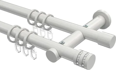 Produktbild von Interdeco Gardinenstange / Vorhangstange Weiß, Typ Platon Estana (Glitzerkappe), 20 mm Ø 2-läufig, 440 cm