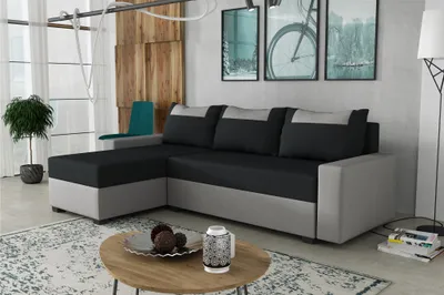 Produktbild von Ecksofa Schlafsofa Sofa HEDVIG LUX Manila Hellgrau- Schwarz Ottomane Links