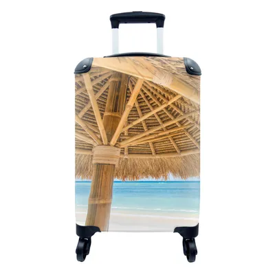 Produktbild von MuchoWow® Koffer Handgepäck Trolley Rollkoffer Kleine Reisekoffer mit 4 Rollen - Sonnenschirm - Strand - Meer - Tropisch - Cabin Size < 55x40x23 cm & 55x40x20 cm - Fotokoffer - Kabinenkoffer - Boardgepäck - Reise-Box - Reisekoffer - Reisegepäck - Koffer mit Bild - Trolley für Kinder