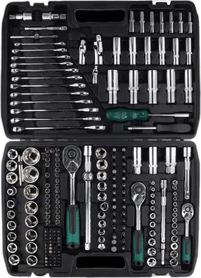 Imagen del producto de Juego de llaves de vaso de 216 piezas, juego de llaves de trinquete de 1/4", 3/8" y 1/2". Incluye llaves de trinquete y destornilladores. Ideal para la reparación de automóviles, con llaves de trinquete de 24 dientes