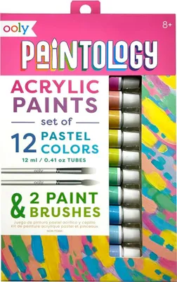 Produktbild von Ooly Acrylfarben Set Pastellfarben - 12 Farben und 2 Pinsel Malset