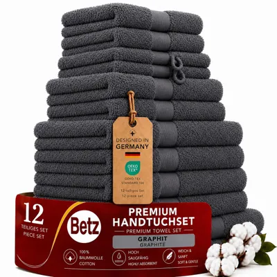 Produktbild von Betz Premium Handtuch-Set 12-teilig – 100% Baumwolle – ® – extra saugfähig & weich – hohe Grammatur – Farbe graphit, KI-generiertes Bild